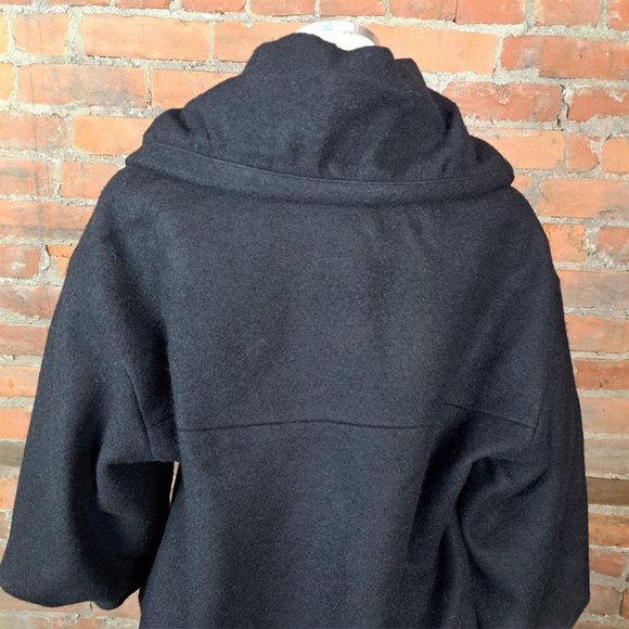 Theory Womens Short Coat Puffy Sleeves Collar Black Big Collar Wool Size S - Picture 5 of 6